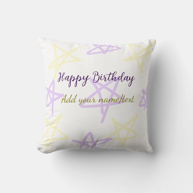 Yellow purple  happy birthday add name text simple kussen (Voorkant)