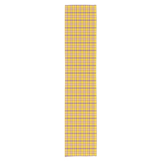 Yellow Purple White Plaid Classic Table Runner Korte Tafelloper (Voorkant)