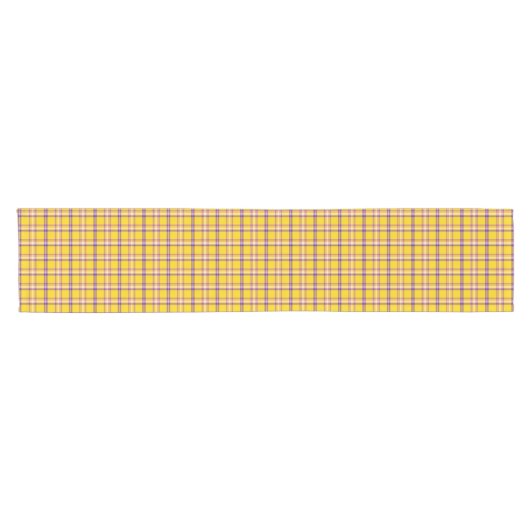 Yellow Purple White Plaid Classic Table Runner Korte Tafelloper (Horizontaal)