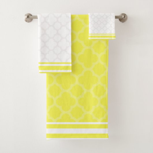Yellow Quatrefoil Bath Towel Set Bad Handdoek (Insitu)