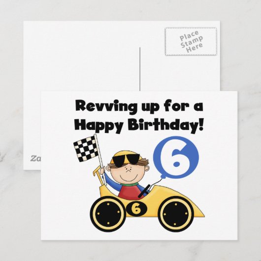 Yellow Race Auto 6e Verjaardag Tshirts en geschenk Briefkaart (Voorkant / Achterkant)