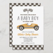 Yellow Race auto Baby shower Kaart (Voorkant / Achterkant)