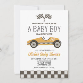 Yellow Race auto Baby shower Kaart