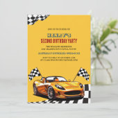 Yellow Race Auto Theme Boy 2e Verjaardagsfeest Kaart (Staand voorkant)