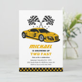 Yellow Race Auto Two Fast Boys 2e verjaardag Kaart (Staand voorkant)