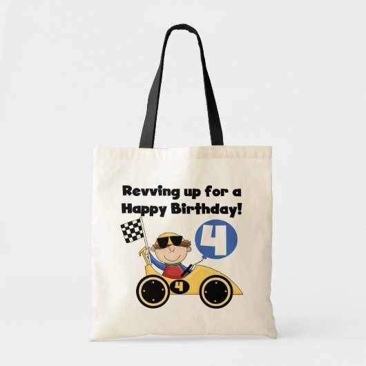 Yellow Race Car 4th Birthday Tshirts en Gifts Tote Bag (Voorkant)