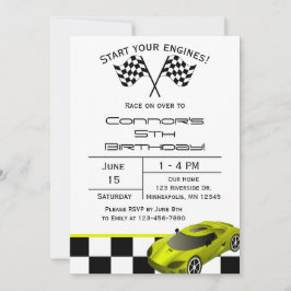 Yellow Race Car | Aangepaste uitnodiging voor kind