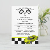 Yellow Race Car | Aangepaste uitnodiging voor kind (Staand voorkant)