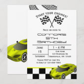 Yellow Race Car | Aangepaste uitnodiging voor kind (Voorkant / Achterkant)