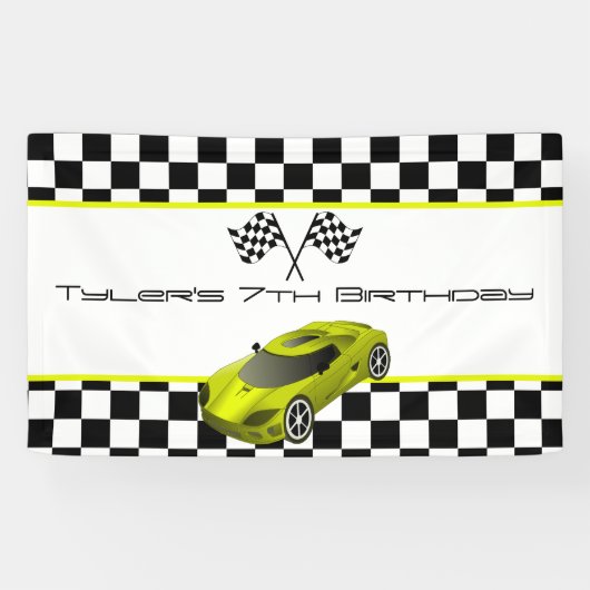Yellow Race Car Birthday Party Spandoek (Horizontaal)