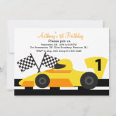 Yellow Race Car Boys First Birthday Uitnodiging (Voorkant)