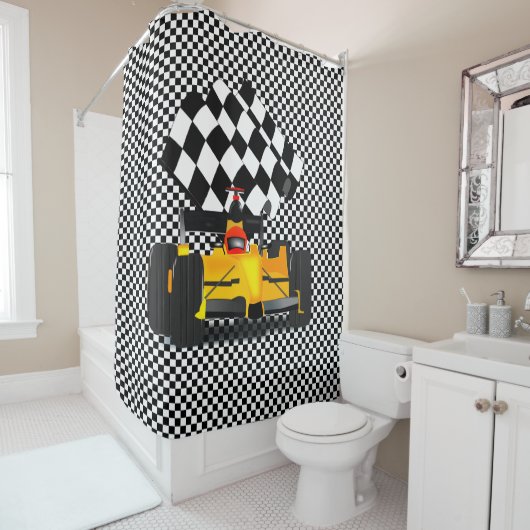 Yellow Race Car Douchegordijn (In situ)