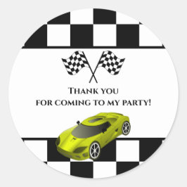 Yellow Race Car | Kinderen van Birthday Party Favo Ronde Sticker