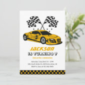 Yellow Race Car Racing Kinder Boys Birthday Kaart (Staand voorkant)