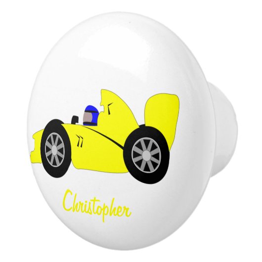 Yellow Racing Car Design Keramische Knop (Rechts)