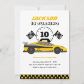 Yellow Racing Race Kinder Boys Birthday Kaart (Voorkant)