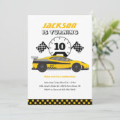 Yellow Racing Race Kinder Boys Birthday Kaart (Staand voorkant)