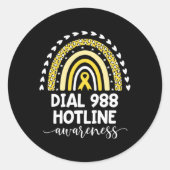 Yellow Rainbow Ribbon Love Suprt 988 Hotline Awa  Ronde Sticker (Voorkant)