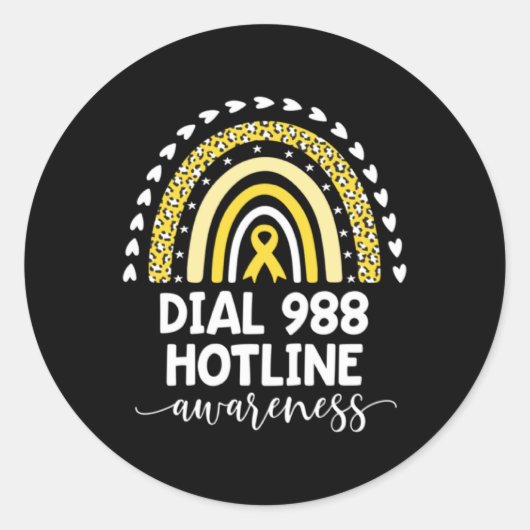 Yellow Rainbow Ribbon Love Suprt 988 Hotline Awa  Ronde Sticker (Voorkant)
