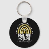 Yellow Rainbow Ribbon Love Suprt 988 Hotline Awa  Sleutelhanger (Voorkant)