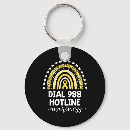 Yellow Rainbow Ribbon Love Suprt 988 Hotline Awa  Sleutelhanger (Voorkant)