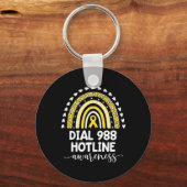 Yellow Rainbow Ribbon Love Suprt 988 Hotline Awa  Sleutelhanger (Voorkant)