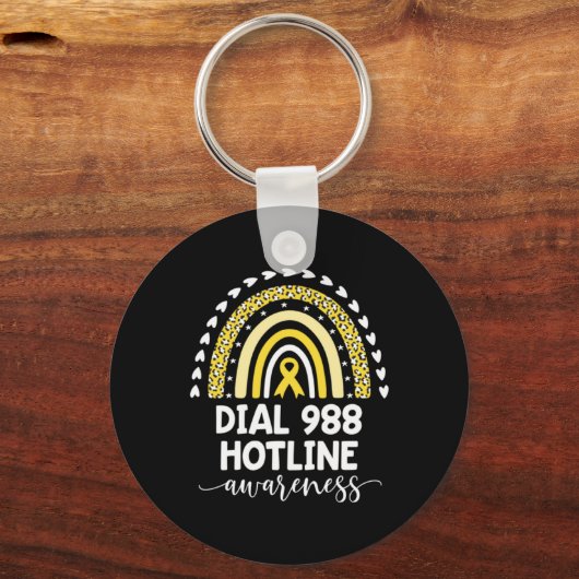 Yellow Rainbow Ribbon Love Suprt 988 Hotline Awa Sleutelhanger (Voorkant)