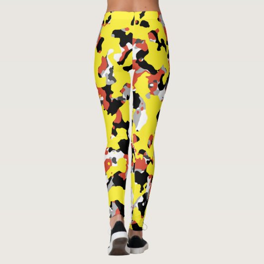 Yellow Red Black Camouflage Camouflage Patroon Leggings (Achterkant)