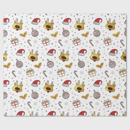 Yellow Red Christmas Seamless Pattern Cadeaupapier (Vlak)