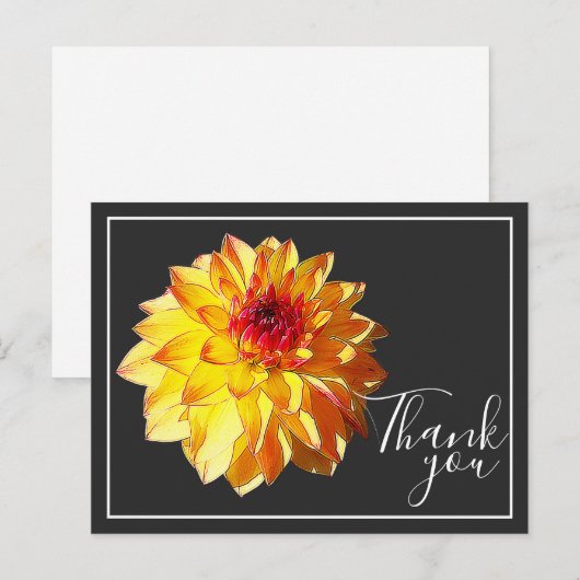 Yellow Red Dahlia met grijze achtergrond bedankt Briefkaart (Voorkant / Achterkant)