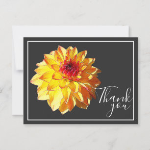 Yellow Red Dahlia met grijze achtergrond bedankt Briefkaart