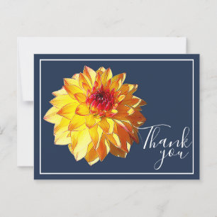 Yellow Red Dahlia met marineachtergrond bedankt Briefkaart
