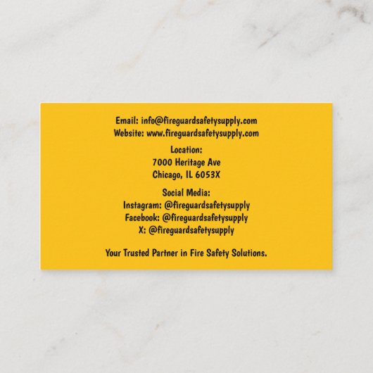 Yellow Red Fire Extinguisher Fire Safety   Visitekaartje (Achterkant)