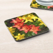 Yellow & Red Flower Lily Foto ontworpen Bier Onderzetter (Linkerzijde)