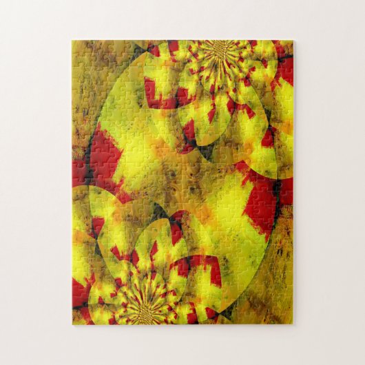 Yellow Red Fractal Geometric Abstracte Art Legpuzzel (Verticaal)