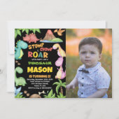 Yellow Red Green Dinosaur Birthday Foto Kaart (Voorkant)