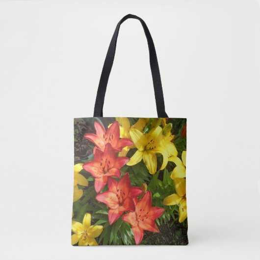 Yellow Red Green Lily Flower ontworpen Tote Bag (Voorkant)