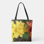 Yellow Red Green Lily Flower ontworpen Tote Bag (Achterkant)