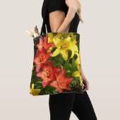 Yellow Red Green Lily Flower ontworpen Tote Bag (Dichtbij)