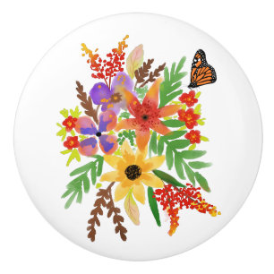 Yellow Red Paarse Waterverf Flowers Butterfly Keramische Knop