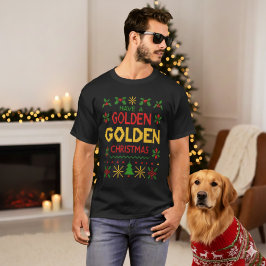 Yellow Red Retro Knit Golden Christmas Pattern T-shirt