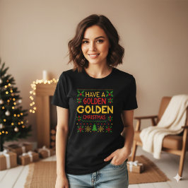 Yellow Red Retro Knit Golden Christmas Pattern T-shirt