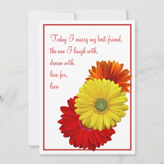 Yellow Red Sinaasappel Gerbera Daisy Wedding Invit Kaart (Voorkant)