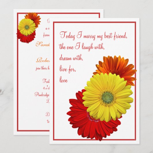 Yellow Red Sinaasappel Gerbera Daisy Wedding Invit Kaart (Voorkant / Achterkant)
