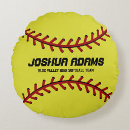 Yellow Red Softball Sportteam Round Pillow Rond Kussen