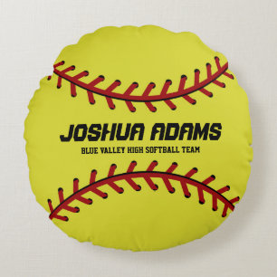Yellow Red Softball Sportteam Round Pillow Rond Kussen