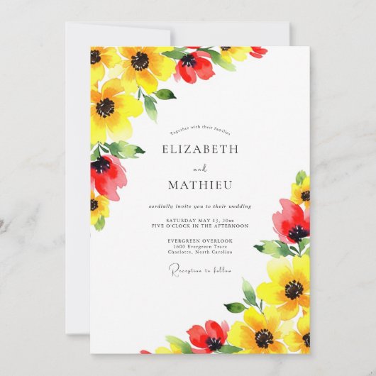 Yellow Red Sunkissed Summer Wedding Kaart (Voorkant)