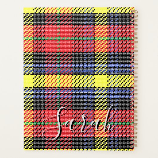 Yellow & Red Tartan Checkered Monogram Name Planner (Achterkant)