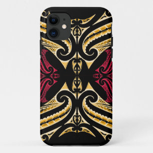 Yellow Red tribal Maori tatau tekenpolytat iPhone 11 Hoesje