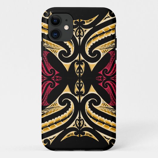 Yellow Red tribal Maori tatau tekenpolytat Case-Mate iPhone Case (Achterkant)